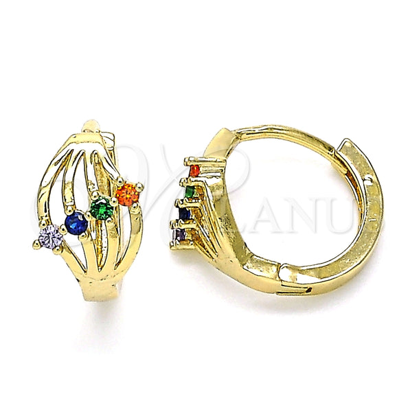 Argolla Huggie 02.210.0597.3.12 Oro Laminado, con Multicolor Zirconia Cubica, Pulido, Tono Dorado