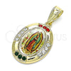 Dije Religioso 05.253.0149 Oro Laminado, Diseño de Guadalupe, con Multicolor Cristal, Pulido, Tono Dorado