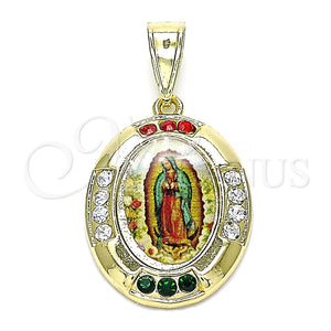 Dije Religioso 05.253.0149 Oro Laminado, Diseño de Guadalupe, con Multicolor Cristal, Pulido, Tono Dorado