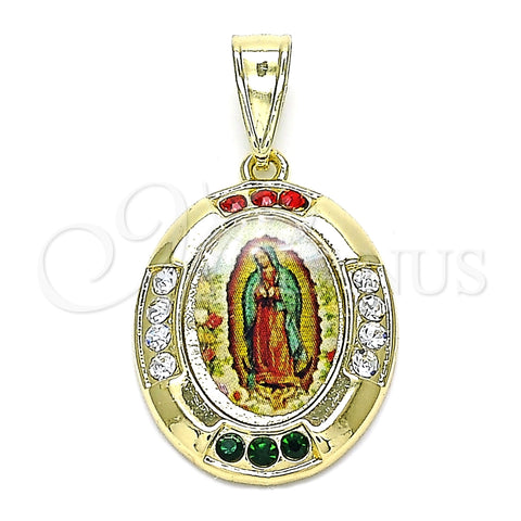 Dije Religioso 05.253.0149 Oro Laminado, Diseño de Guadalupe, con Multicolor Cristal, Pulido, Tono Dorado