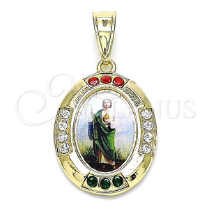 Dije Religioso 05.253.0150 Oro Laminado, Diseño de San Judas, con Multicolor Cristal, Pulido, Tono Dorado