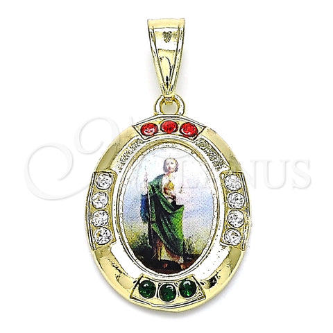 Dije Religioso 05.253.0150 Oro Laminado, Diseño de San Judas, con Multicolor Cristal, Pulido, Tono Dorado
