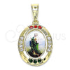 Dije Religioso 05.253.0150 Oro Laminado, Diseño de San Judas, con Multicolor Cristal, Pulido, Tono Dorado