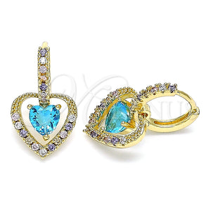 Arete Colgante 02.65.2660.2 Oro Laminado, Diseño de Corazón, con Topacio Azul Zirconia Cubica and Multicolor Micro Pave, Pulido, Tono Dorado