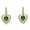 Arete Colgante 02.65.2660.4 Oro Laminado, Diseño de Corazón, con Verde Zirconia Cubica and Blanca Micro Pave, Pulido, Tono Dorado