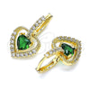 Arete Colgante 02.65.2660.4 Oro Laminado, Diseño de Corazón, con Verde Zirconia Cubica and Blanca Micro Pave, Pulido, Tono Dorado