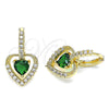 Arete Colgante 02.65.2660.4 Oro Laminado, Diseño de Corazón, con Verde Zirconia Cubica and Blanca Micro Pave, Pulido, Tono Dorado