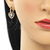 Arete Colgante 02.65.2660.7 Oro Laminado, Diseño de Corazón, con Blanca Zirconia Cubica and Blanca Micro Pave, Pulido, Tono Dorado