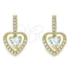 Arete Colgante 02.65.2660.7 Oro Laminado, Diseño de Corazón, con Blanca Zirconia Cubica and Blanca Micro Pave, Pulido, Tono Dorado