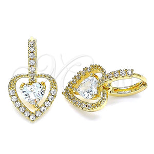Arete Colgante 02.65.2660.7 Oro Laminado, Diseño de Corazón, con Blanca Zirconia Cubica and Blanca Micro Pave, Pulido, Tono Dorado