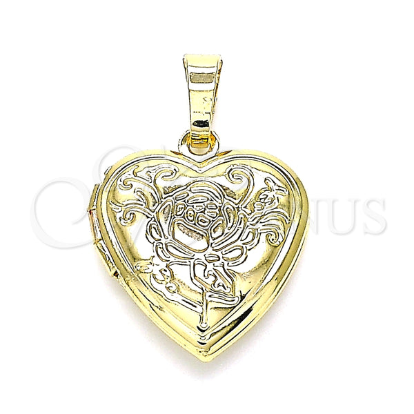 Dije Relicario 05.117.0002 Oro Laminado, Diseño de Corazón y Flor, Pulido, Tono Dorado