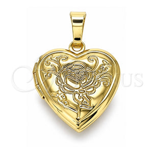 Dije Relicario 05.117.0002 Oro Laminado, Diseño de Corazón y Flor, Pulido, Tono Dorado