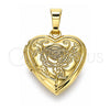 Dije Relicario 05.117.0002 Oro Laminado, Diseño de Corazón y Flor, Pulido, Tono Dorado