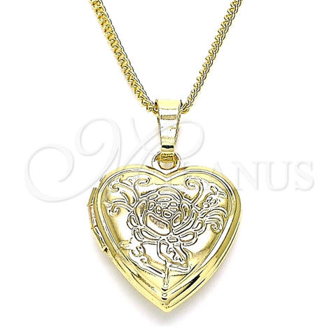 Collares con Dije 04.117.0014.20 Oro Laminado, Diseño de Corazon y Flor, Diseño de Corazon, Pulido, Dorado