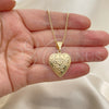 Collares con Dije 04.117.0014.20 Oro Laminado, Diseño de Corazón y Flor, Pulido, Tono Dorado (02 MM Thickness, 20 Inches Length)