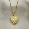 Collares con Dije 04.117.0014.20 Oro Laminado, Diseño de Corazón y Flor, Pulido, Tono Dorado (02 MM Thickness, 20 Inches Length)