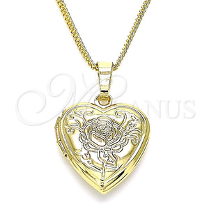 Collares con Dije 04.117.0014.20 Oro Laminado, Diseño de Corazón y Flor, Pulido, Tono Dorado (02 MM Thickness, 20 Inches Length)