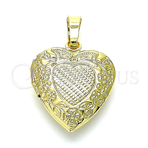 Dije Relicario 05.117.0003 Oro Laminado, Diseño de Corazón y Arco, Pulido, Tono Dorado