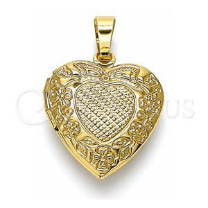 Dije Relicario 05.117.0003 Oro Laminado, Diseño de Corazón y Arco, Pulido, Tono Dorado