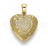 Dije Relicario 05.117.0003 Oro Laminado, Diseño de Corazón y Arco, Pulido, Tono Dorado