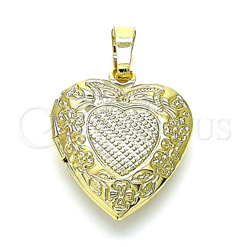 Dije Relicario 05.117.0003 Oro Laminado, Diseño de Corazón y Arco, Pulido, Tono Dorado