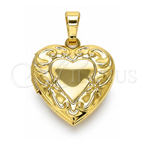 Dije Relicario 05.117.0005 Oro Laminado, Diseño de Corazón y Flor, Pulido, Tono Dorado