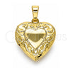 Dije Relicario 05.117.0005 Oro Laminado, Diseño de Corazón y Flor, Pulido, Tono Dorado