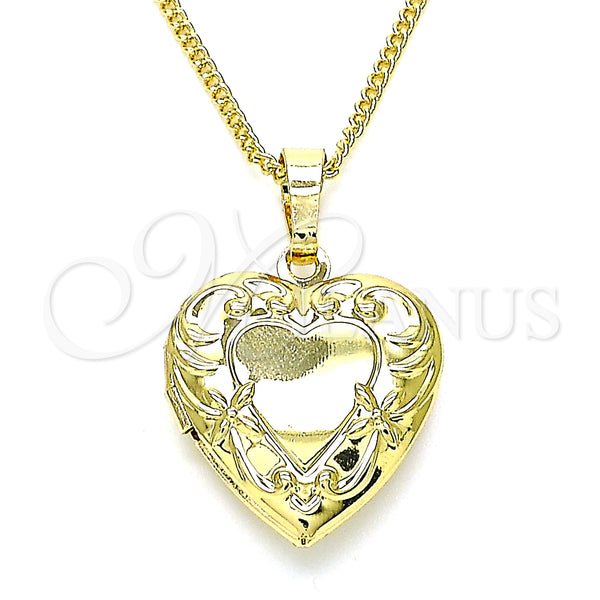 Collares con Dije 04.117.0017.20 Oro Laminado, Diseño de Corazón y Flor, Pulido, Tono Dorado (02 MM Thickness, 20 Inches Length)