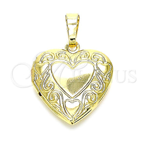 Dije Relicario 05.117.0006 Oro Laminado, Diseño de Corazón, Pulido, Tono Dorado