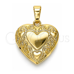 Dije Relicario 05.117.0006 Oro Laminado, Diseño de Corazón, Pulido, Tono Dorado