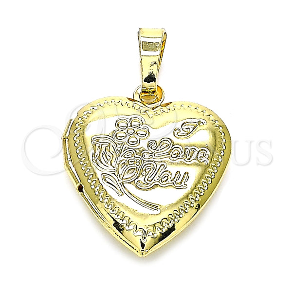 Dije Relicario 05.117.0008 Oro Laminado, Diseño de Corazón y Flor, Pulido, Tono Dorado