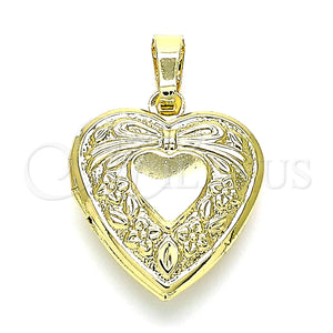 Dije Relicario 05.117.0009 Oro Laminado, Diseño de Corazón y Arco, Pulido, Tono Dorado