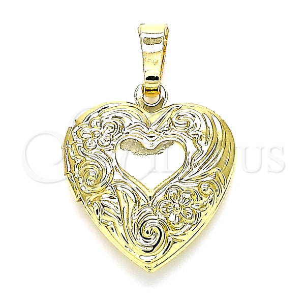 Dije Relicario 05.117.0010 Oro Laminado, Diseño de Corazón y Flor, Pulido, Tono Dorado