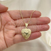 Collares con Dije 04.117.0020.20 Oro Laminado, Diseño de Corazón y Flor, Pulido, Tono Dorado (02 MM Thickness, 20 Inches Length)