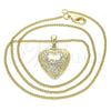 Collares con Dije 04.117.0020.20 Oro Laminado, Diseño de Corazón y Flor, Pulido, Tono Dorado (02 MM Thickness, 20 Inches Length)
