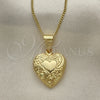 Collares con Dije 04.117.0020.20 Oro Laminado, Diseño de Corazón y Flor, Pulido, Tono Dorado (02 MM Thickness, 20 Inches Length)