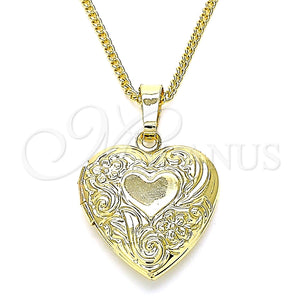 Collares con Dije 04.117.0020.20 Oro Laminado, Diseño de Corazón y Flor, Pulido, Tono Dorado (02 MM Thickness, 20 Inches Length)