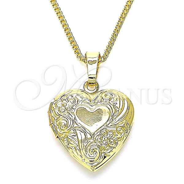 Collares con Dije 04.117.0020.20 Oro Laminado, Diseño de Corazón y Flor, Pulido, Tono Dorado (02 MM Thickness, 20 Inches Length)
