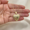 Collares con Dije 04.117.0021.20 Oro Laminado, Diseño de Corazón y Flor, Pulido, Tono Dorado (02 MM Thickness, 20 Inches Length)