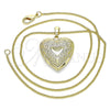 Collares con Dije 04.117.0021.20 Oro Laminado, Diseño de Corazón y Flor, Pulido, Tono Dorado (02 MM Thickness, 20 Inches Length)
