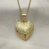 Collares con Dije 04.117.0021.20 Oro Laminado, Diseño de Corazón y Flor, Pulido, Tono Dorado (02 MM Thickness, 20 Inches Length)