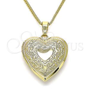Collares con Dije 04.117.0021.20 Oro Laminado, Diseño de Corazón y Flor, Pulido, Tono Dorado (02 MM Thickness, 20 Inches Length)