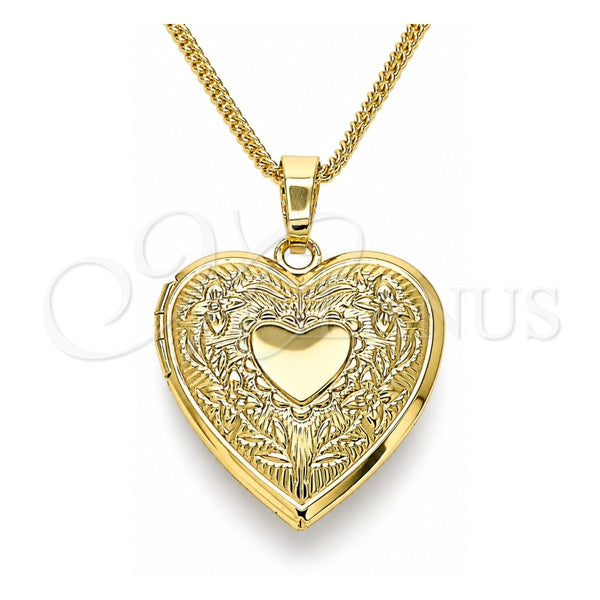Collares con Dije 04.117.0021.20 Oro Laminado, Diseño de Corazón y Flor, Pulido, Tono Dorado (Grosor 02 MM, 20 Pulgadas de Largo)