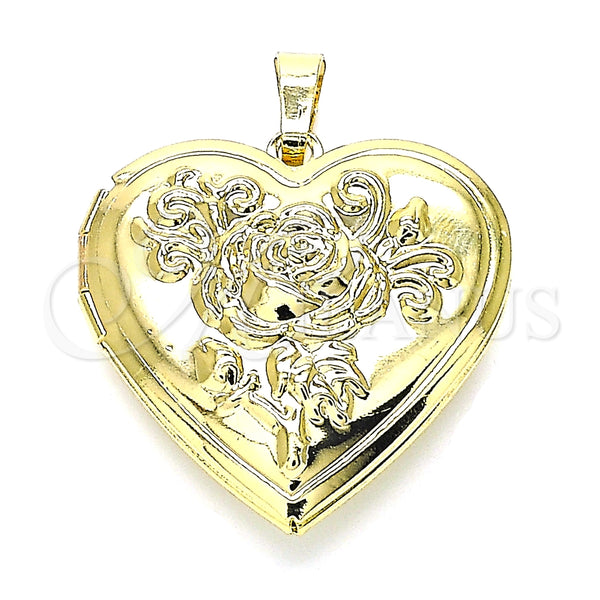 Dije Relicario 05.117.0016 Oro Laminado, Diseño de Corazón y Flor, Pulido, Tono Dorado
