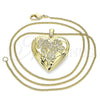 Collares con Dije 04.117.0024.20 Oro Laminado, Diseño de Corazón y Flor, Pulido, Tono Dorado (02 MM Thickness, 20 Inches Length)