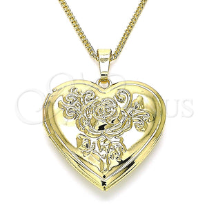 Collares con Dije 04.117.0024.20 Oro Laminado, Diseño de Corazón y Flor, Pulido, Tono Dorado (02 MM Thickness, 20 Inches Length)