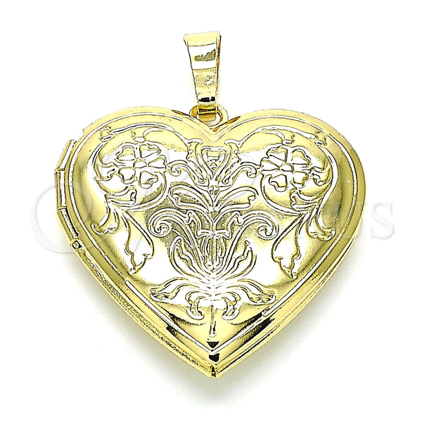 Dije Relicario 05.117.0017 Oro Laminado, Diseño de Corazón y Flor, Pulido, Tono Dorado
