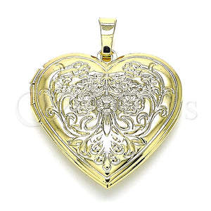 Dije Relicario 05.117.0018 Oro Laminado, Diseño de Corazón y Flor, Pulido, Tono Dorado