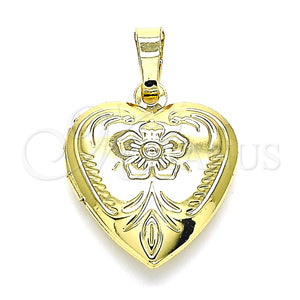 Dije Relicario 05.117.0023 Oro Laminado, Diseño de Corazón y Flor, Pulido, Tono Dorado