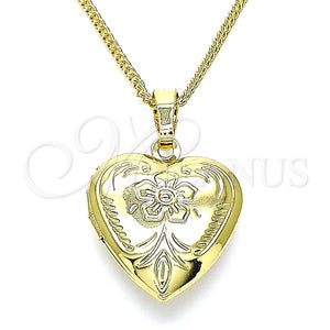 Collares con Dije 04.117.0030.20 Oro Laminado, Diseño de Corazón y Flor, Pulido, Tono Dorado (02 MM Thickness, 20 Inches Length)